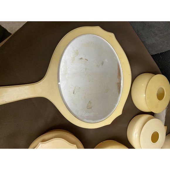 Butterscotch CELLULOID/BAKELITE VANITY DRESSER Clock Shaver Mirror Frame + More - Picture 3 of 12